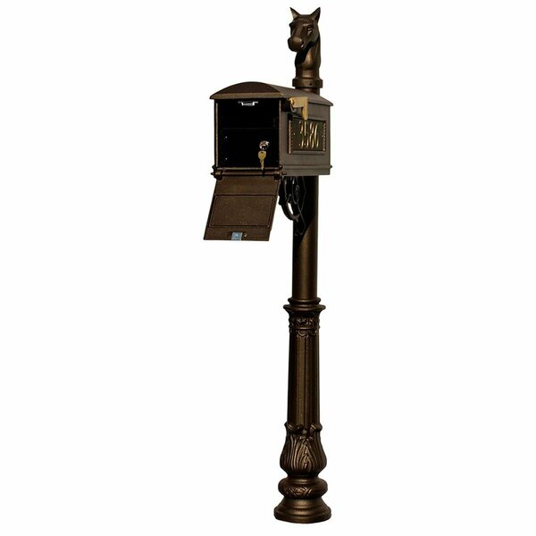 Lewiston Mailbox Locking Insert Post System, Ornate Base Horsehead Finial, 3 Cast Plates-Bronze LMC-LKIT-701-BRZ